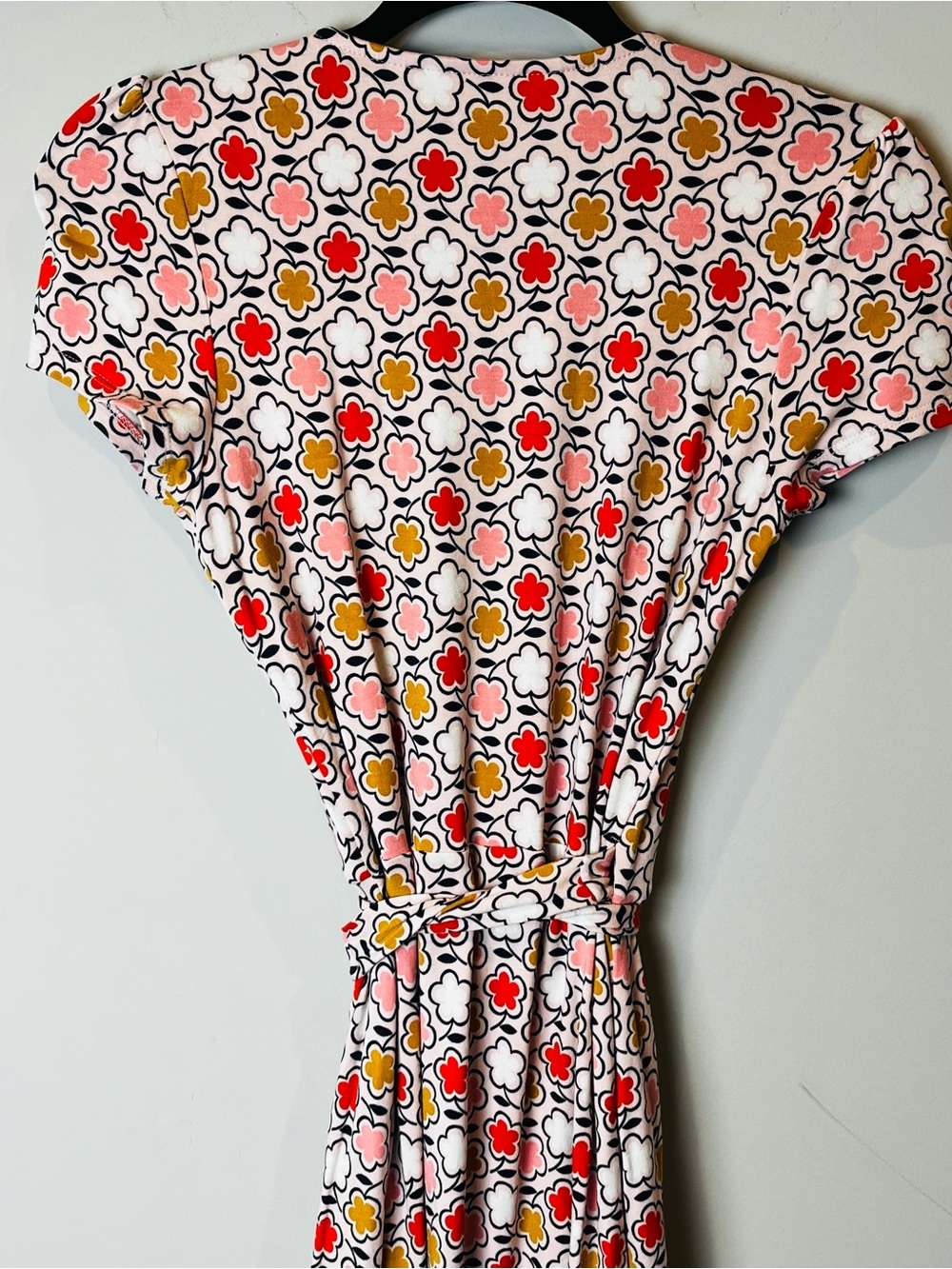 Boden Retro Floral Jersey Stretch Wrap Dress Pink Coral Mustard Size 4 - Picture 9 of 12